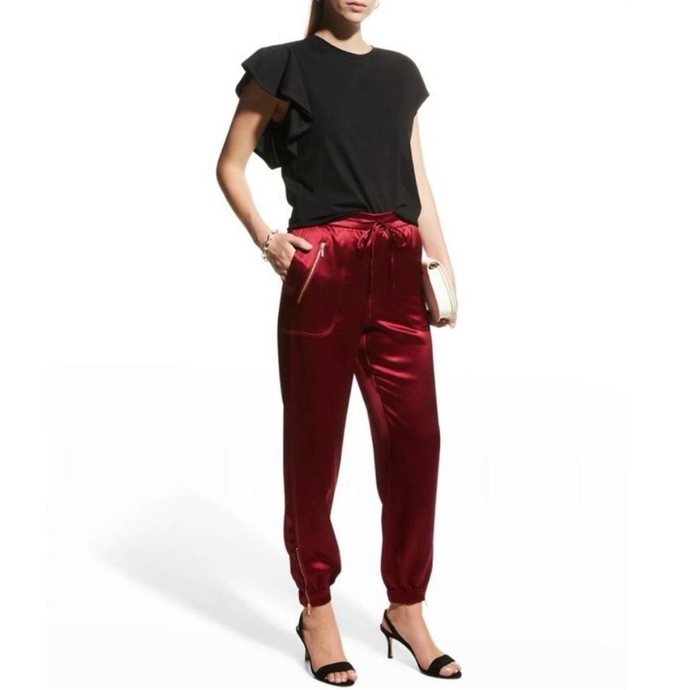Milly Rylan Satin Hammered Joggers in Wine S